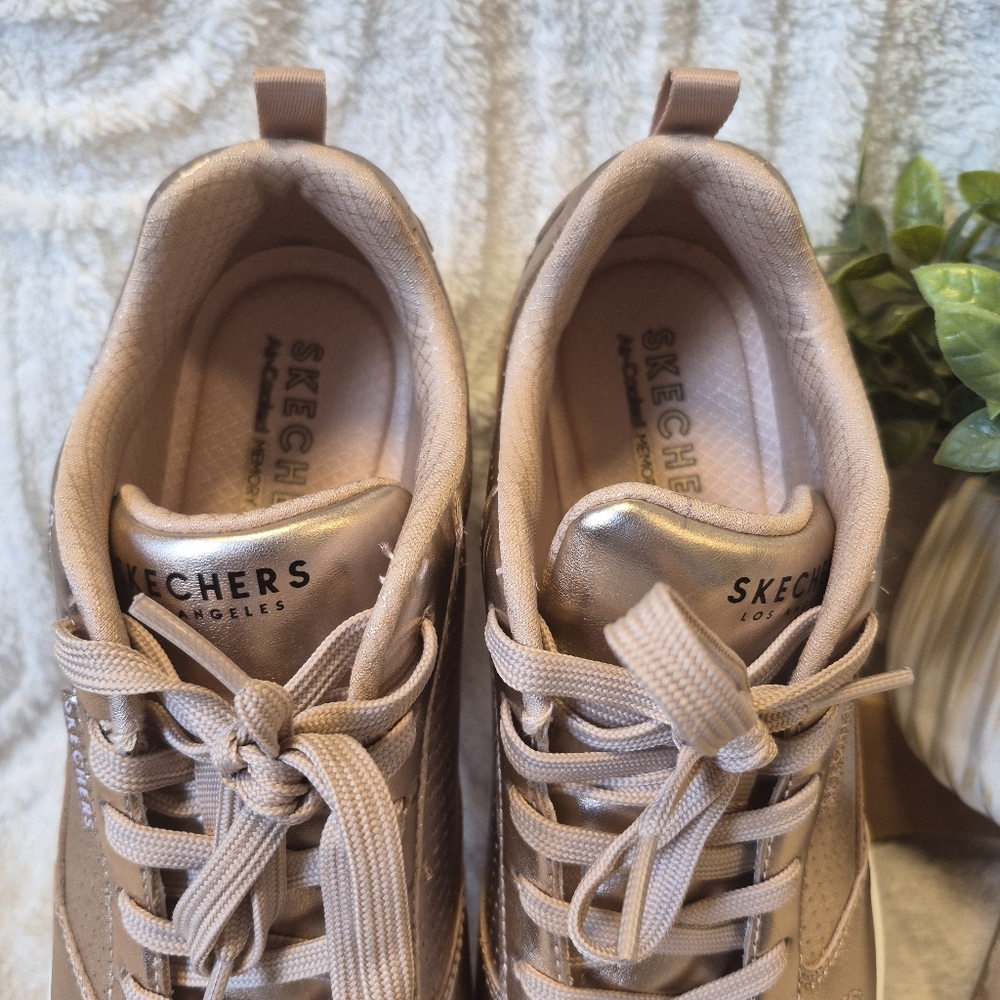 NEW Skechers Uno Metallixs Rose Gold Sneakers Lace Up Memory Foam Women's Sz 10 - Picture 13 of 14